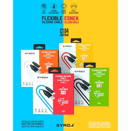SYROX FLEXIBLE SILICONE IPHONE CHARGE AND DATA CABLE C104