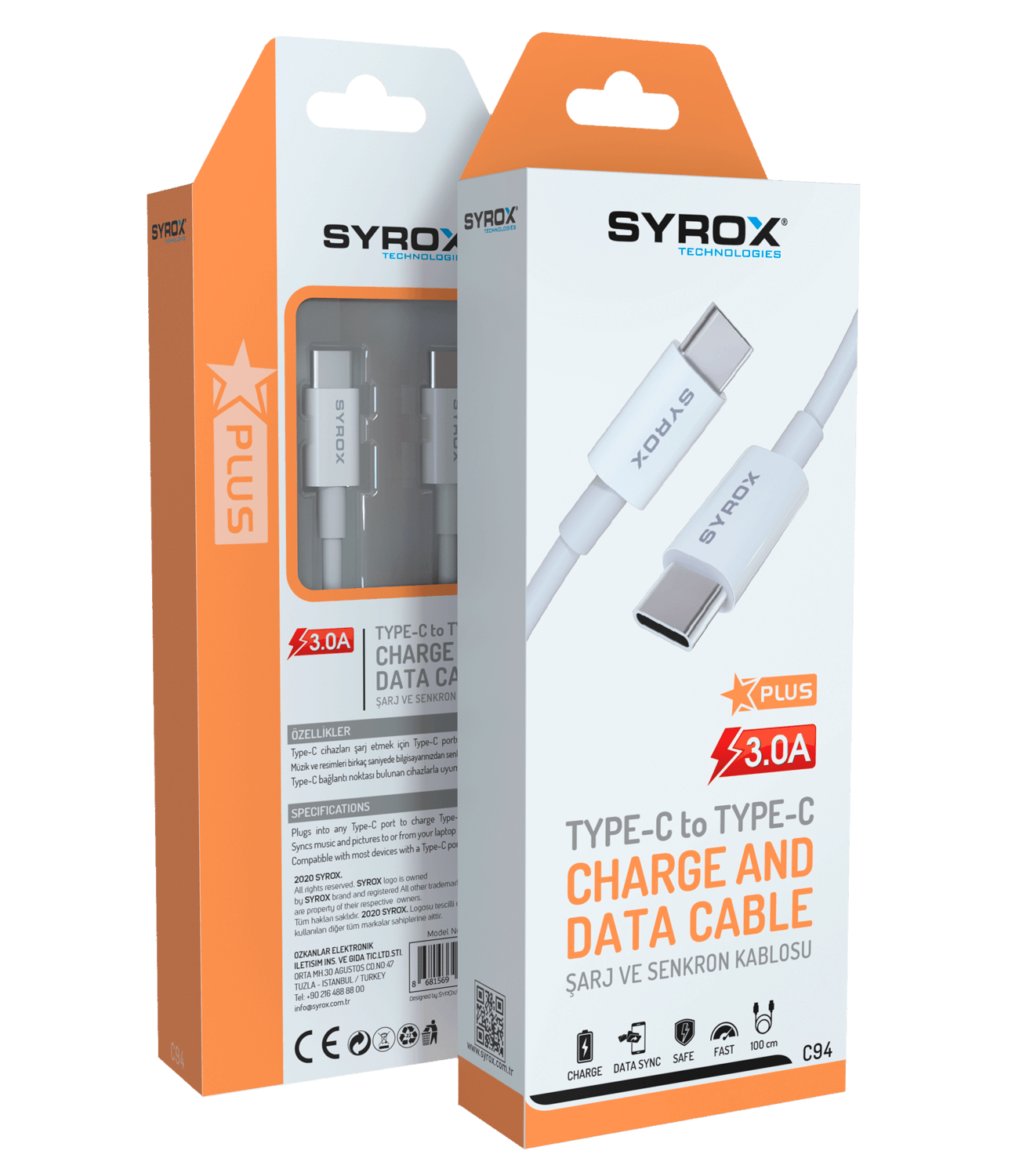 SYROX TYPE-C TO TYPE-C CHARGER AND DATA CABLE C94