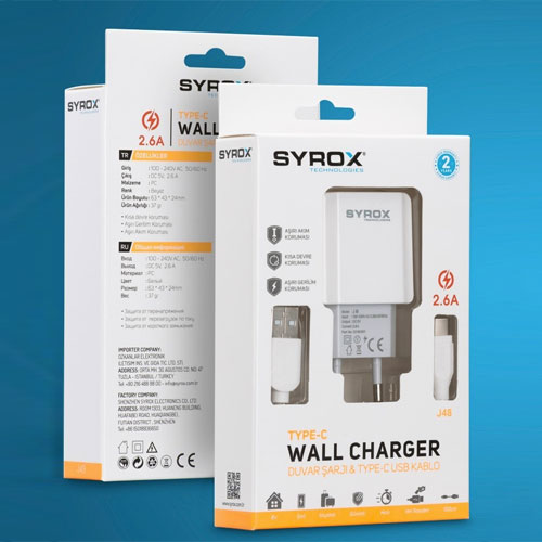 SYROX TYPE-C WALL CHARGER WITH USB PORT J48