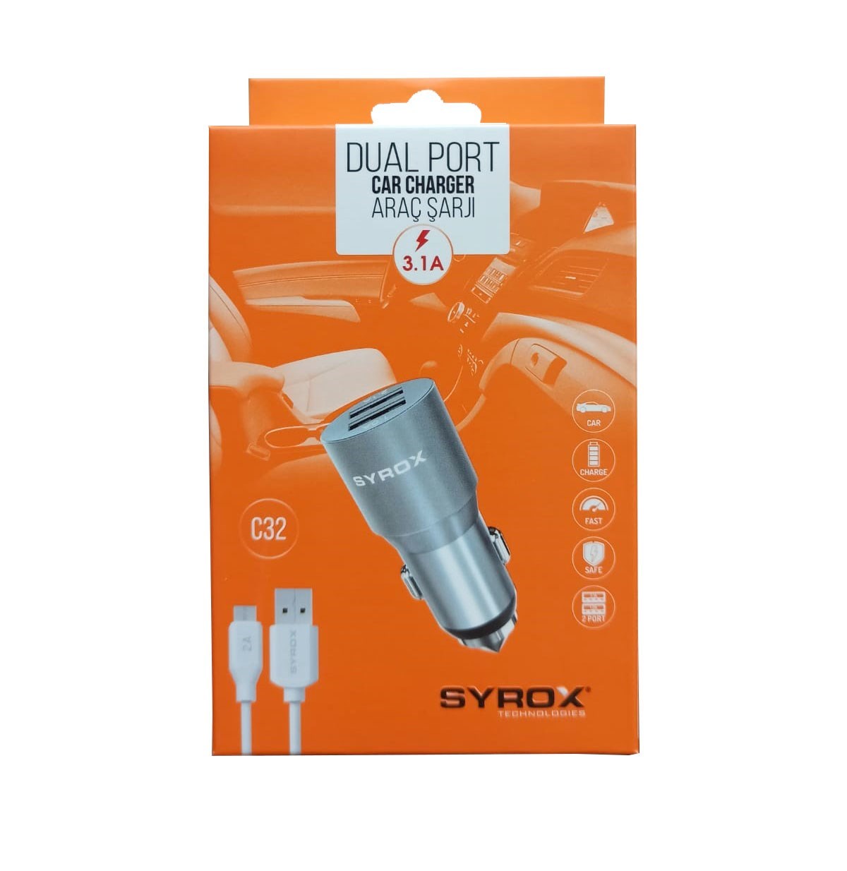 SYROX DUAL USB PORT CAR CHARGER 3.1A C32